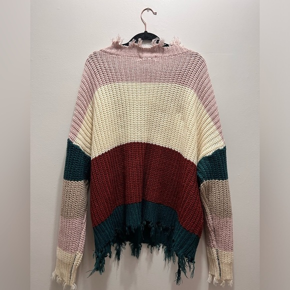 Entro Distressed Color block Sweater Large - Picture 3 of 5